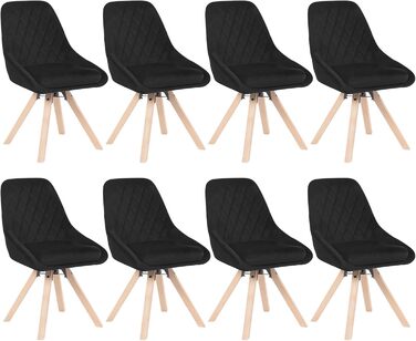 Набір обідніх стільців Woltu для вітальні, кухні, їдальні (8 шт.), з оксамитовим покриттям, букові ніжки, до 150 кг, чорний колір