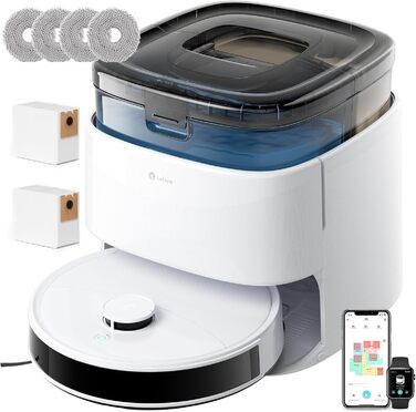 Робот-пилосос LEFANT M3 Gen2 з функцією миття, 12000Pa, автоматичне порожнення, LiDAR, розпізнавання килимів, керування через додаток Freemove 3.0 та голосове керування, 8 тижнів бездротової роботи, білий
