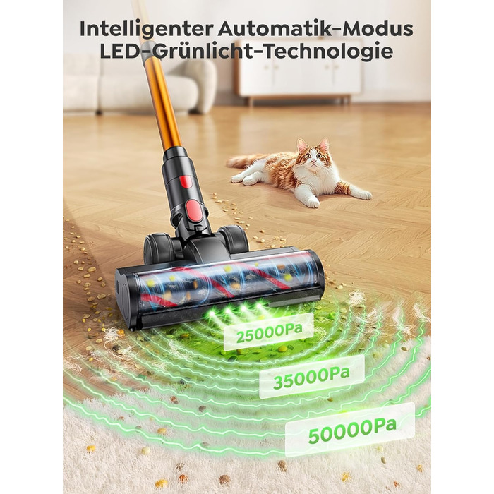 Бездротовий акумуляторний пилосос 50KPA/600W з подовжуваним шлангом 1м, стійка підставка, автоматичний режим, насадка проти ковтунів, багаторівнева фільтрація для килимів/твердих поверхонь/автомобіля