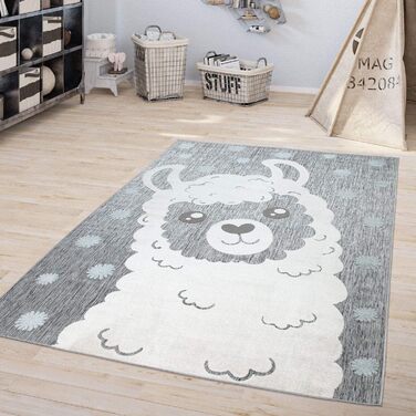 Дитячий килим для дитячої кімнати на відкритому повітрі Дитячий килим для хлопчиків для дівчаток Ігровий килим Llama Design Grey, Розмір (160x220 см)