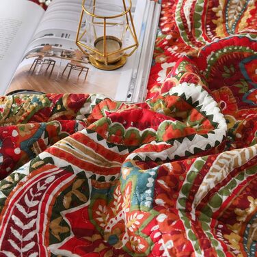 Покривало ENASAL 220x240см, покривало 230x250, Red Paisley, всесезонна ковдра з 2 наволочками