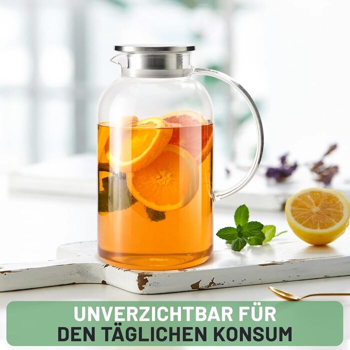 Скляна карафа SUSTEAS 2.0/2.5 л з кришкою для води, соку, кави, чаю та вина
