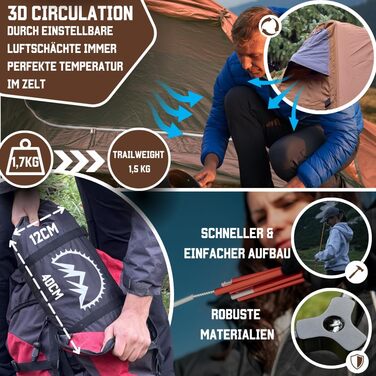 Намет GOALPINE Eremit для 1-2 осіб, водонепроникний 4000 мм, ультралегкий, 3-4 сезони, для туризму, гірських походів та велотуризму (коричневий)