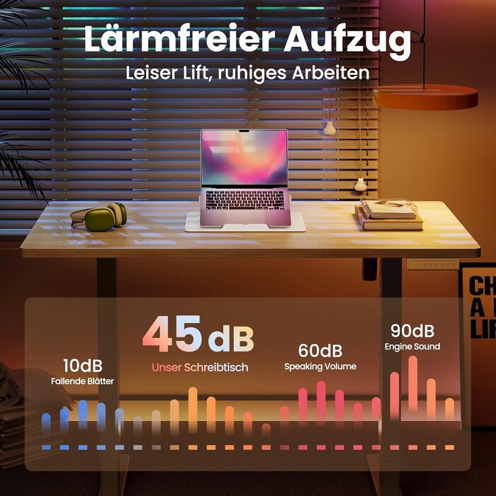 Регульований стіл HUANUO з підйомною механізмом, 4 пам'яті висоти, для дому, офісу та комп'ютера, стоячий стіл, колір: світло-волоський горіх, розмір: 160 x 80 см