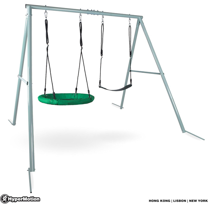 Гойдалка-гніздо для саду HyperMotion Storchennest з А-рамою, 2 місця, 150 кг, зелено-сіра (HYP1)