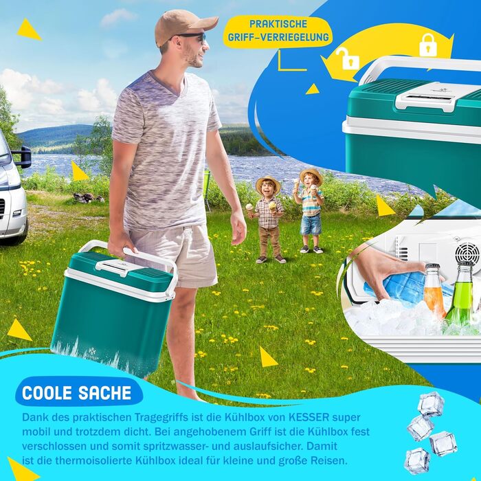 Автомобільний термобокс KESSER 24л: Електричний холодильник/грілка 12/230V для авто, човна, кемпінгу. Режими ECO та MAX. Зелений