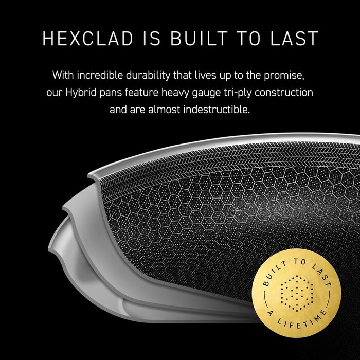 HexClad вок 35 см з нержавіючої сталі з антипригарним покриттям, ручка Stay Cool, сумісний з усіма типами плит, PFOA free, можна мити в посудомийній машині та використовувати в духовці