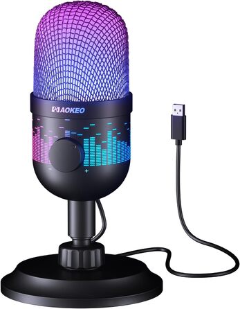 Мікрофон Aokeo для запису та стрімінгу: USB мікрофон для ПК, Mac, PS4/5, з LED-підсвічуванням