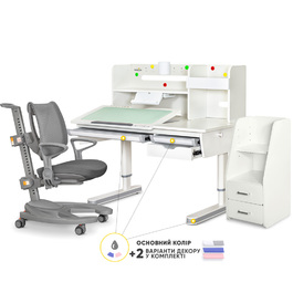 Комплект (L) Mealux Montreal 2 Grey (парта+крісло+тумба) (арт.BD-670_2WG+Полиця+Y-1030+C-12 GREY)