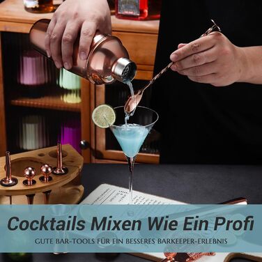 Набір шейкерів для коктейлів, 12 предметів, нержавіюча сталь, 750 мл, з підставкою, рожеве золото, для бармена домашнього бару