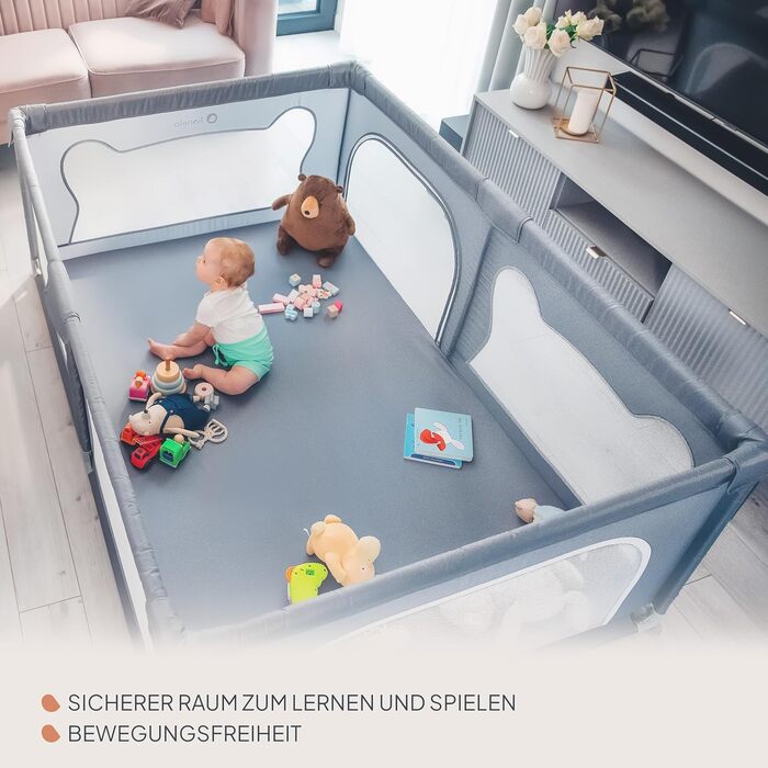 Дитячий манеж Lionelo Willow сірого кольору 120x180x68 см з сіткою, для дітей 0-48 місяців