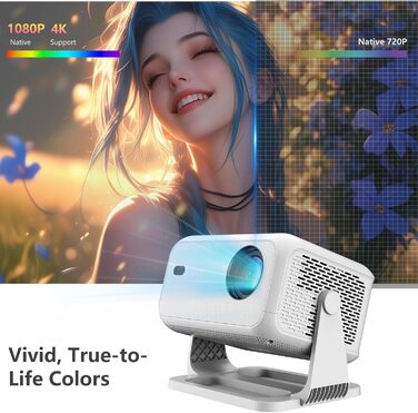 Міні-проектор Smart Beamer 4K з автофокусом та корекцією трапеції, WiFi6, Bluetooth, 600ANSI, 1080P Full HD, для дому та на вулицю, обертання 180°, сумісний з Netflix, модель L350-NF