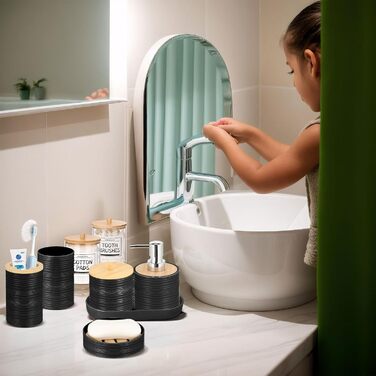 Набір аксесуарів для ванної кімнати IMAVO, 9 предметів, чорний: миска для мила, диспенсер для мила, тримач для зубних щіток, стакан для зубних щіток, тримач для туалетного йоржика, диспенсер для ватних паличок