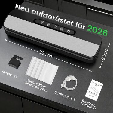 Вакууматор Raycial 7 в 1, вакуумний пакувальник для продуктів 145 Вт, пристрій для запаювання пакетів з набором мішків та шлангом, чорно-сріблястий