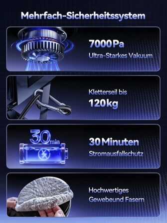 Робот для миття вікон Yeerain з функцією розпилення, потужність всмоктування 7000Pa, тиха робота, 3 режими очищення, інтелектуальна навігація, розпізнавання країв, в комплекті 10 мікрофібрових серветок сірого кольору 'Зоряне небо'