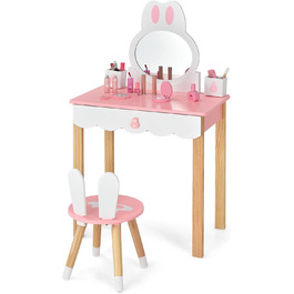 Дитячий туалетний столик LIFEZEAL 2 в 1 з дзеркалом та табуретом, рожевий, з шухлядами