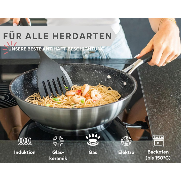 Набір сковорідок нержавіючої сталі PURA 20, 24, 28 см – без покриття PTFE/PFOA, для індукції та всіх плит, для смаження з ароматом (включає вок ULTIME 28 см)