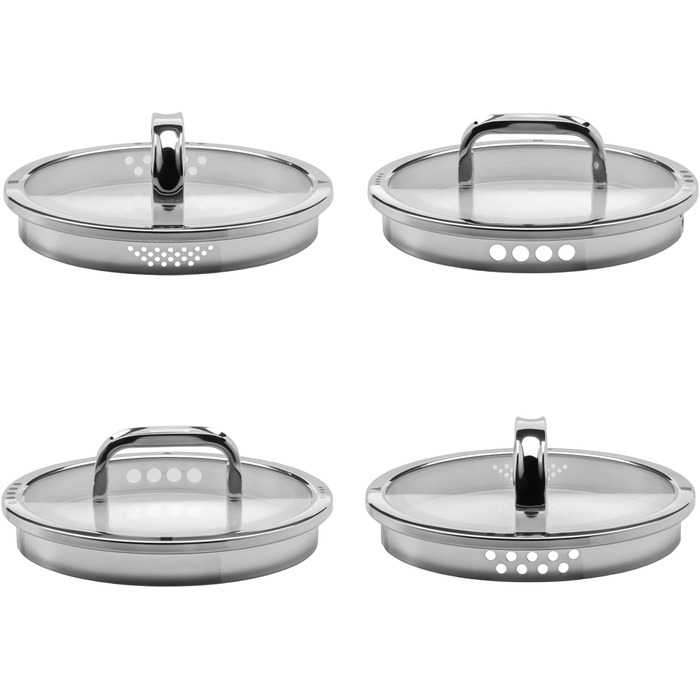 Каструля WMF Function 4 з нержавіючої сталі 16 см з кришкою, 1,4 л, для індукції, Cromargan, 4 функції зливу, мірна шкала, срібна