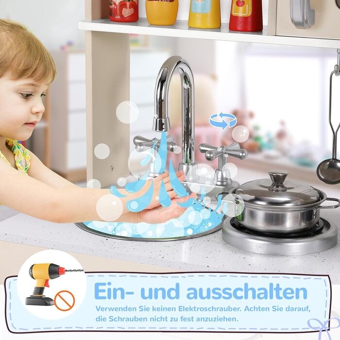 Дерев'яна дитяча кухня Mamizо з аксесуарами, 81x74x30 см, з підсвіткою та звуком, для дітей від 3 років, біло-блакитна