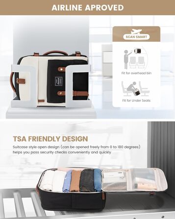 LOVEVOOK Рюкзак для ручної поклажі, жіночий рюкзак для подорожей, водонепроникний рюкзак для ноутбука 17 дюймів, шкільний рюкзак для жінок/студенток, чорний, коричневий (45x32x15 см)