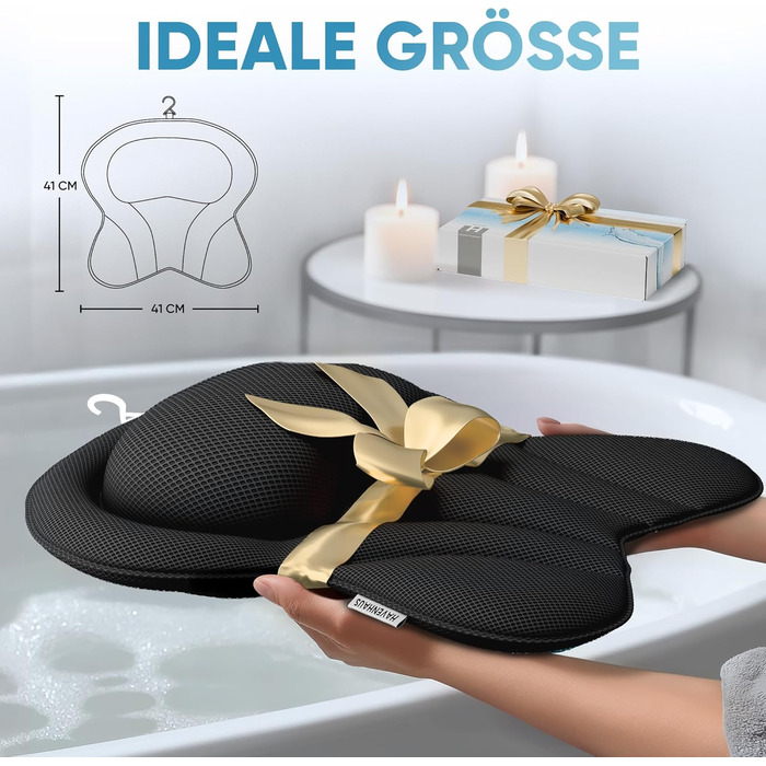 Преміум подушка для ванни XXL рожева | Додаткова підтримка для шиї та плечей | Швидковисихаюча, пральна подушка для ванни з 4 великими присосками | Подушка для ванни рожева (XX-Large, Чорний)