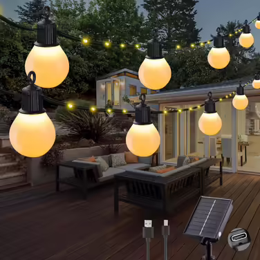 Сонячна гірлянда Tacobey для вулиці, 10 м, 20 ламп, 100 LED, тепле біле світло, USB/сонячне живлення, водонепроникна, для тераси, балкона, саду
