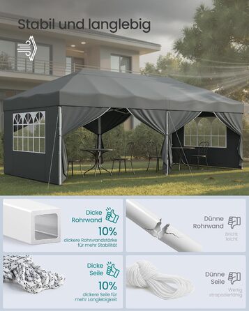 Павільйон SONGMICS 3x3 м, садовий, для відпочинку та заходів, сірий, з 6 боковинами