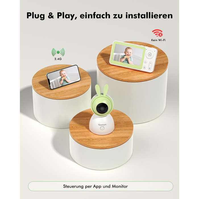 Відеоняня з камерою 1080P HD PTZ 360° та Wi-Fi: монітор для немовлят з додатком, нічним баченням, 4x Zoom, детекцією руху/звуку, двостороннім аудіо, автотрекінгом та сповіщеннями