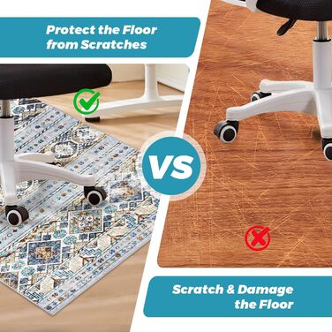 Килимок під офісний стілець 90x120 см, захист для підлоги, антиковзаюча підкладка, для ламінату та плитки (90 x 120 см, блакитно-коричнева геометрія)