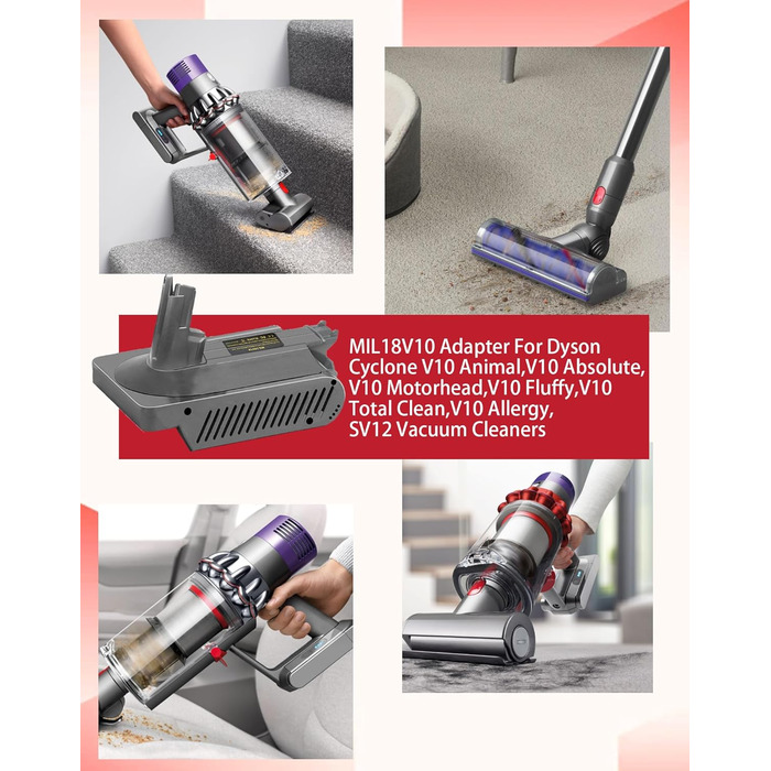 Заміна батареї JJXNDO Dyson V10 і адаптер для пилососа Makita/Milwaukee 18V на Dyson V10 (без акумулятора)