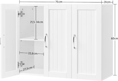 Підвісна шафа для ванної кімнати Yaheetech з 3 дверцятами, регульована по висоті, 753160 см, біла