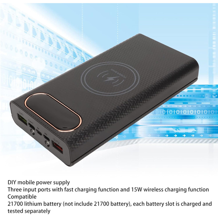 Акумуляторний чохол для Power Bank 6 шт. , тримач для акумулятора своїми руками, бездротовий зарядний пристрій 15 Вт для мобільних телефонів (чорний)