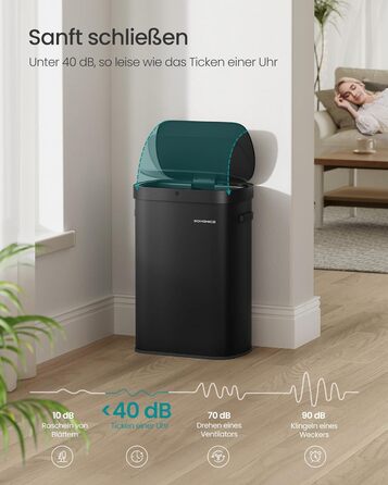 SONGMICS Сміттєве відро з сенсором, автоматичне, 50 л, відкриття рухом руки/дотиком, Softclose-кришка, сталь, 15 мішків, чорний LTB640B02