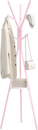 Вільна стійка для одягу WOLTU у формі дерева з полицею та 9 гачками, для одягу, шапок, сумок, біла, металева (рожева)