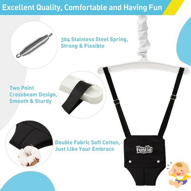 FUNLIO Набір гойдалок 2-в-1 та дверний вистрибувач для малюків, гойдалки для дітей з 4 мішками з піском, складаний металевий стійка для використання в приміщенні та на вулиці, легко збираються та зберігаються - (Чорний)