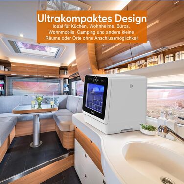 Компактна посудомийна машина Mini – портативна модель на стіл з 10 програмами, 5л баком, для 3 комплектів посуду, сенсорне керування, LED-дисплей, захист від переливу, для кухні, гуртожитку, кемпінгу [Енергоклас D]