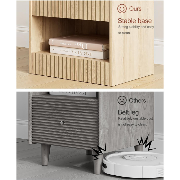 Нічний столик з дуба, дерев'яний приліжний столик з шухлядою, сучасний, компактний 39x39x28 см, для спальні, вітальні, офісу