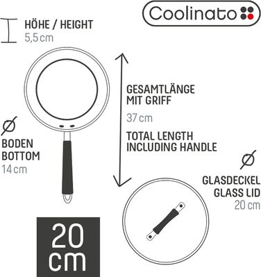 Набір сковорідок Coolinato 24 см зі скляною кришкою, сковорідка з покриттям (20 см)