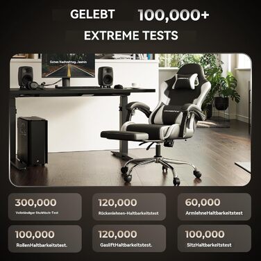 Ігровий крісло Dowinx з підніжкою та масажем попереку. Ергономічне, комфортне, з підголовником. Ідеально для офісу, дому, стрімінгу та тривалих ігрових сесій, біле.