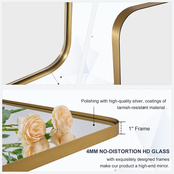 Дзеркало для ванної кімнати MOON MIRROR, прямокутне, з металевим каркасом, 50,8 x 71,1 см, чорне (щітковане золото, 55.9 x 85.7 см)