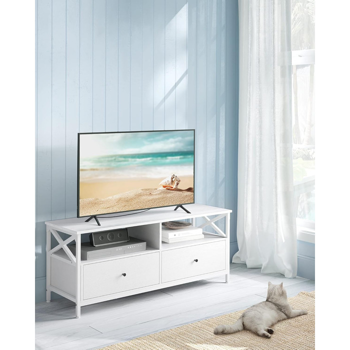 Тумба під телевізор VASAGLE, 120 см, з 2 шухлядами та 2 відкритими полицями, для телевізорів до 55 дюймів, сталевий каркас, вінтажний колір, LTV300B01