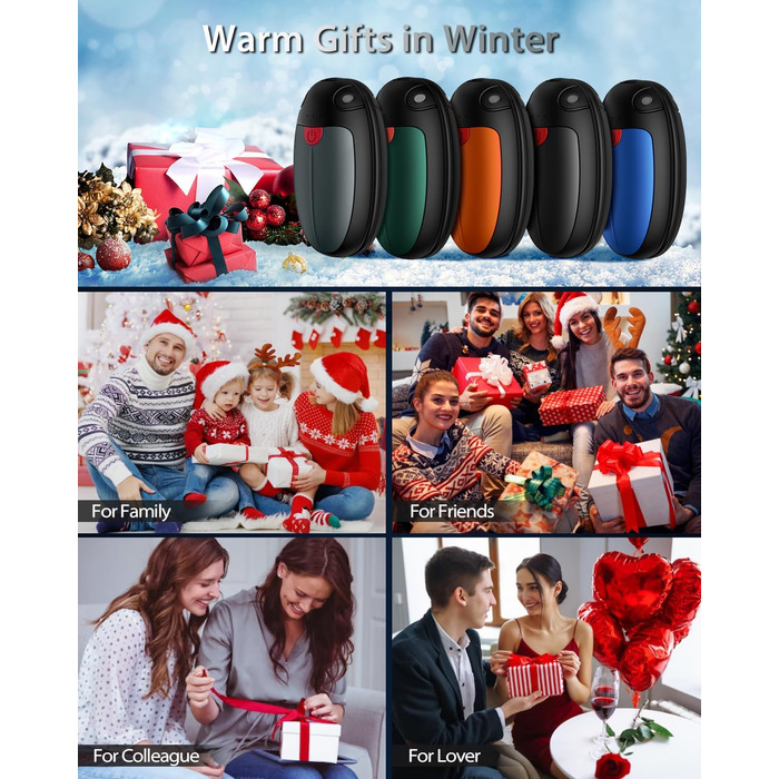 Електричні грілки для рук VTHW 2 шт. - перезаряджувані, USB, 20 годин тепла, 3 рівні температури, для спорту та артриту (Сірий)