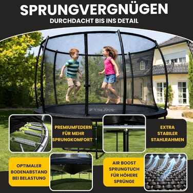 Батут Zero Gravity Ultima 4 Ø366 см: Комплект з драбиною, чорний, TÜV GS, швидке складання для вулиці
