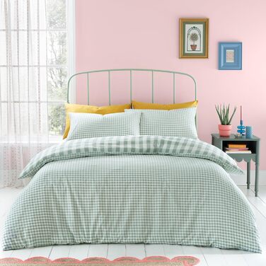 Комплект постільної білизни Catherine Lansfield Seersucker King Size Gingham Check Green (Стандарт Великобританії)