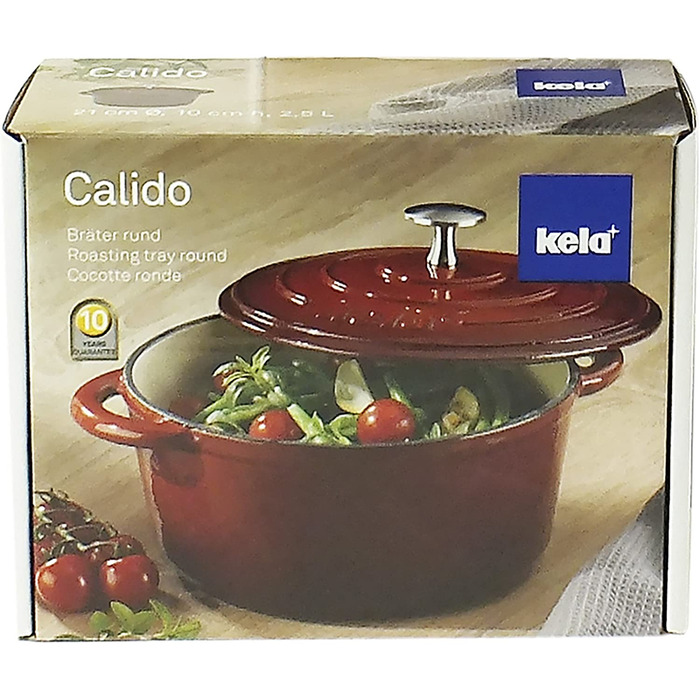 Сковорода Kela 11942 з кришкою, чавунна, з емалевим покриттям, з високою термостійкістю, Індукційна, 6 л, овальна, Calido (Червона, для запікання, 5 л)