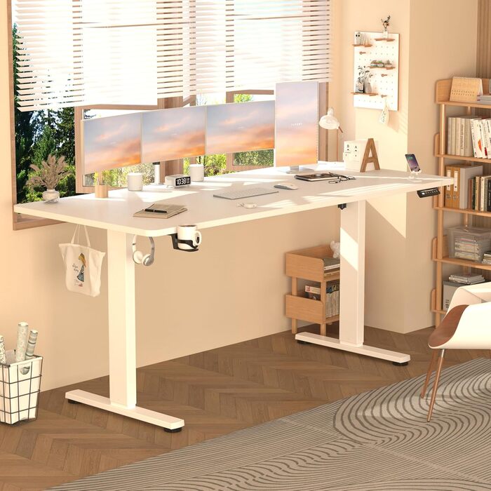 Регульований стіл з USB-C зарядкою 140x60 см, функція пам'яті. Електричний стіл, столик для стоячи/сидячи, комп'ютерний стіл. (Білий, 200 x 80 см)