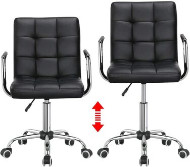 Офісне крісло Yaheetech, стілець для робочого столу, обертовий стілець, робочий стілець зі знімними підлокітниками, регульованими по висоті, зі штучної шкіри (чорний)