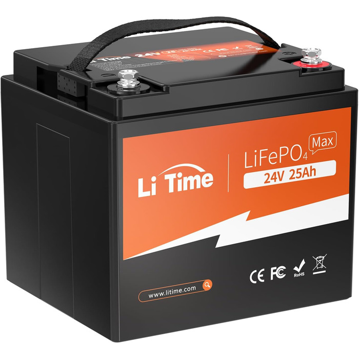 Акумулятор LiTime 12V 100Ah LiFePO4 RV під сидінням Bluetooth і Smart BMS, захист від низьких температур, максимум 15000 циклів, 100 А BMS, 20,48 кВт-год, заміна свинцево-кислотного обладнання, ідеально підходить для автофургонів (24V25Ah)