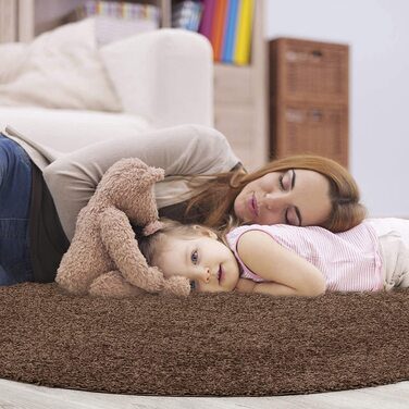 Враження килим круглий-ідеальний килим для вітальні, передпокою, спальні, дитячої, дитячої кімнати - високоякісний килимок, сертифікований Eko-Tex-Суцільний колір- (темно-коричневий, круглий 200 см)