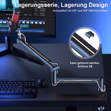 Стійка-тримач для мікрофона Aokeo AK-58 низькопрофільна, для HyperX QuadCast, SoloCast, Elgato Wave, Shure SM7B, Blue Yeti, Blue Snowball